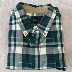 Disney Resort Mens Flannel Button‎ Down Shirt Tigger Embroidered Plaid Green